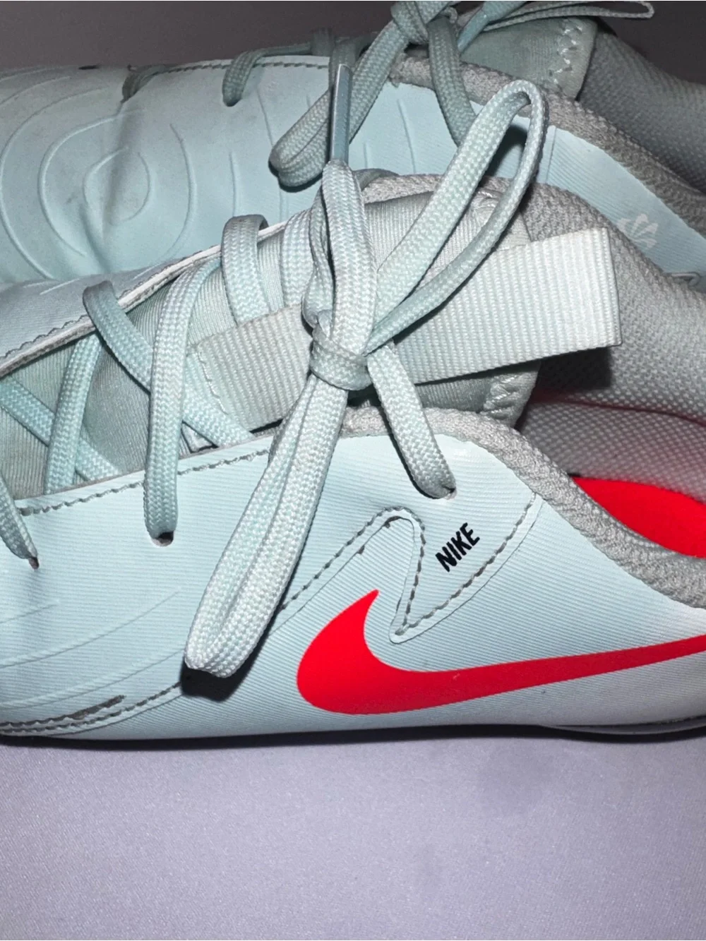 Nike Kids Light mint/White Soccer cleats with Black Swoosh